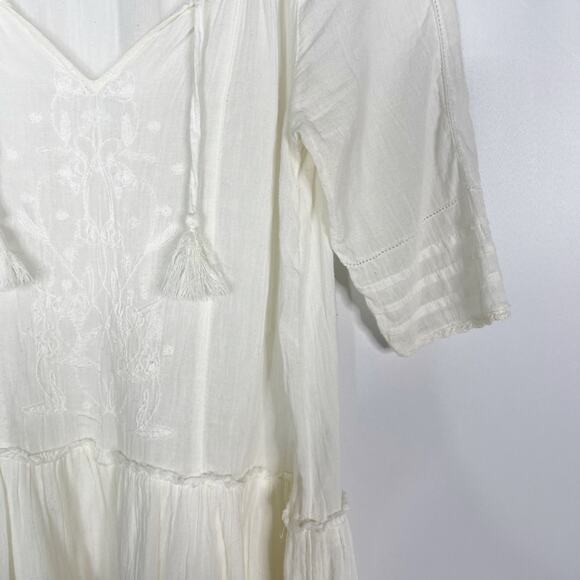 Azure Skies Cream XXS Drop Waist Embroidered Dress Tassel VNeck Short Sleeve - Picture 5 of 11